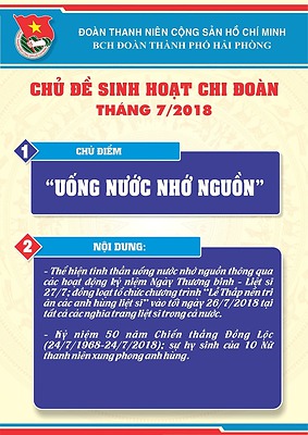 Tài liệu sinh hoạt chi đoàn và công tác giáo dục đoàn viên, thanh niên trong tháng 7/2018